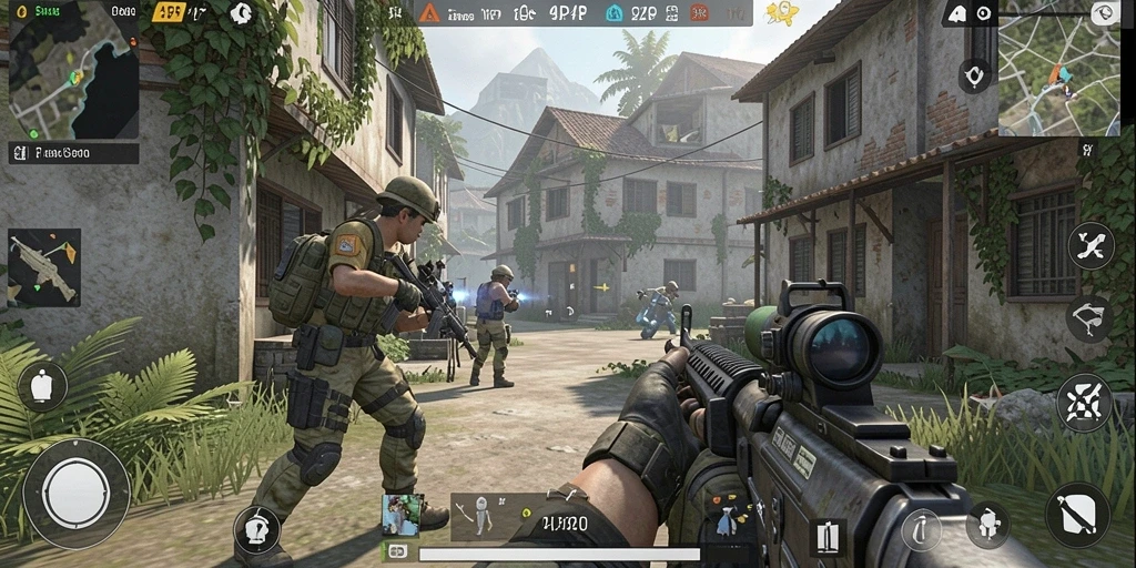 Screenshot menunjukkan aksi intens gameplay 4P4P dengan grafis menawan.