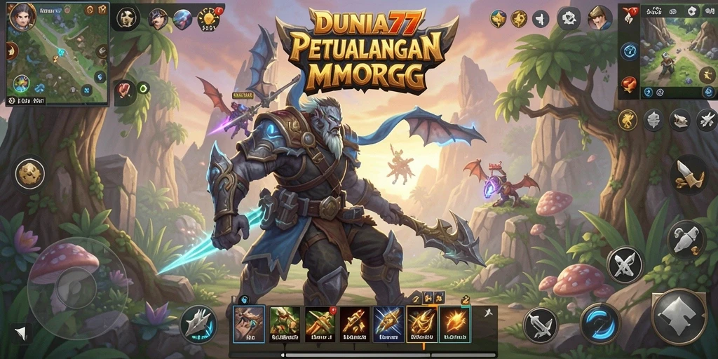 Screenshot gameplay DUNIA77 menunjukkan pertempuran epik antara karakter pemain.