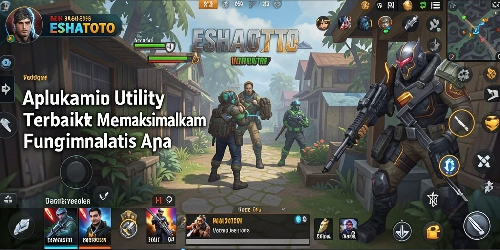 Screenshot utama ESHATOTO menampilkan antarmuka aplikasi Utility yang modern.