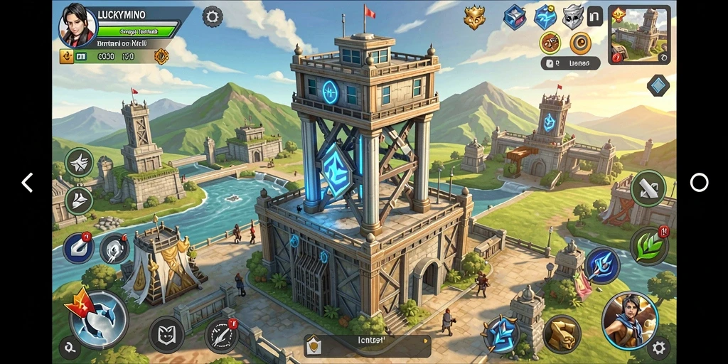 Screenshot LUCKYMINO menampilkan momen strategis dalam Tower Defense.
