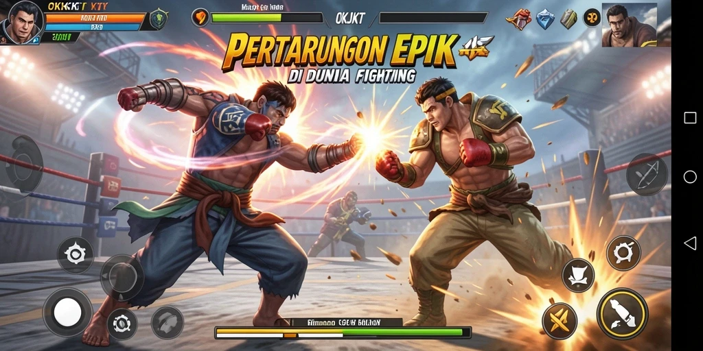 Tangkapan layar gameplay seru dari OKJKT penuh aksi Fighting.