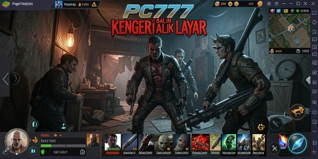 Tangkapan layar utama PC777 yang menunjukkan momen mencekam dalam permainan.