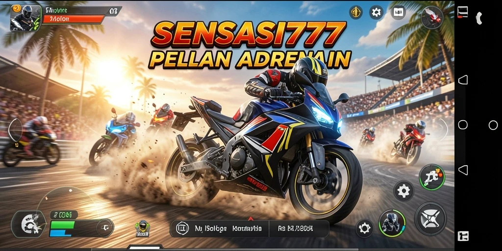 Gameplay mendebarkan dari SENSASI777 dalam balapan motor.