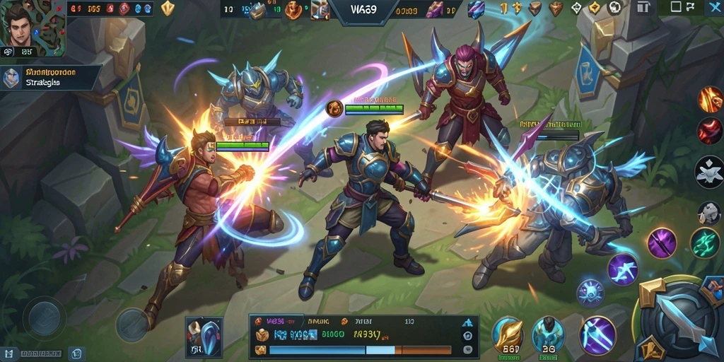 Gameplay seru dengan tim bertarung di arena MOBA.